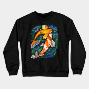 Best fishing gifts for fish lovers 2022. Koi fish pair couple swimming in koi pond Crewneck Sweatshirt